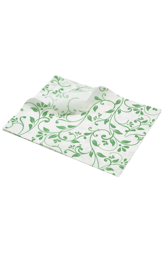Greaseproof Paper Green Floral Print 25 x 20cm