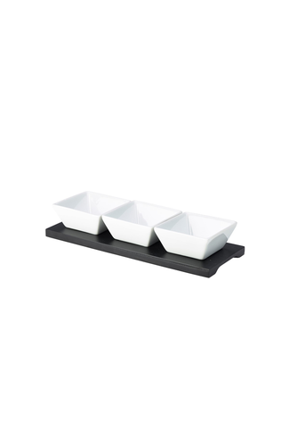 Black Wood Dip Tray Set 27 x 10cm W/ 3 Dishes