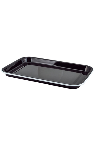 Enamel Serving Tray Black with White Rim 38.2x26.4x2.2cm