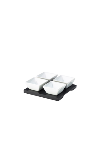 Black Wood Dip Tray Set 15 x 15cm W/ 4 Dishes