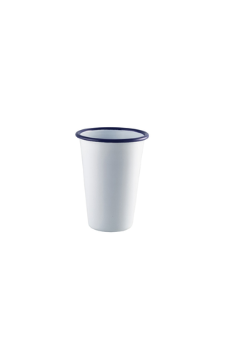 Enamel Tall Tumbler White with Blue Rim 40cl/14oz